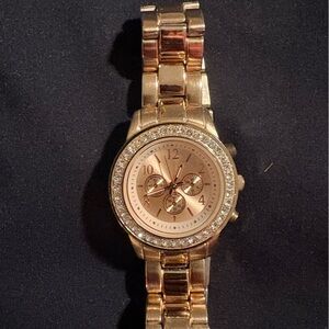 Gold Women's Watch with Crystal Accents and Pink Face
